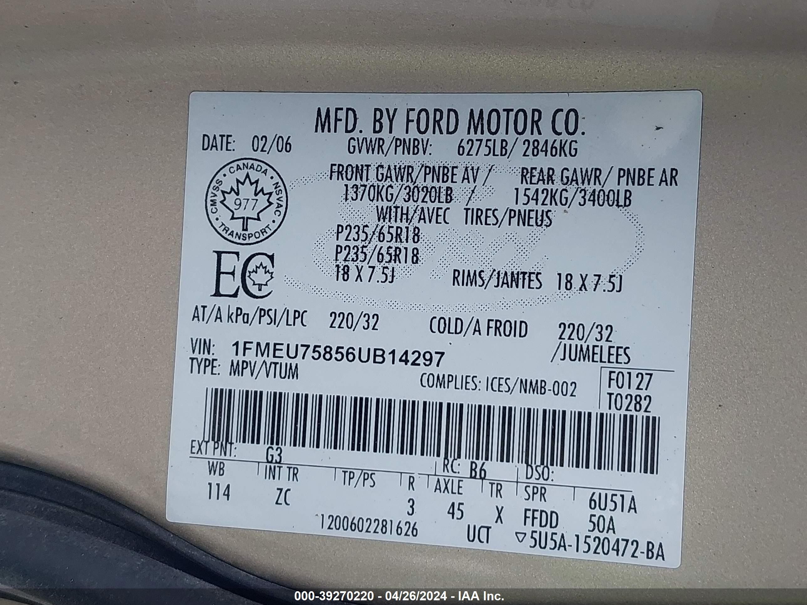 Photo 8 VIN: 1FMEU75856UB14297 - FORD EXPLORER 