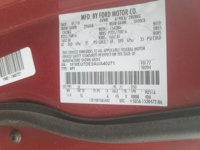 Photo 9 VIN: 1FMEU7DE0AUA40271 - FORD EXPLORER X 