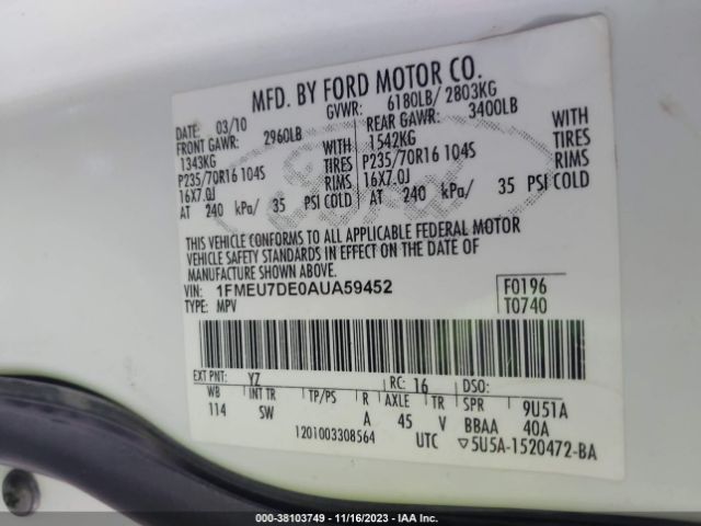 Photo 8 VIN: 1FMEU7DE0AUA59452 - FORD EXPLORER 