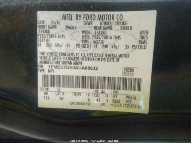 Photo 8 VIN: 1FMEU7DE0AUA68832 - FORD EXPLORER 