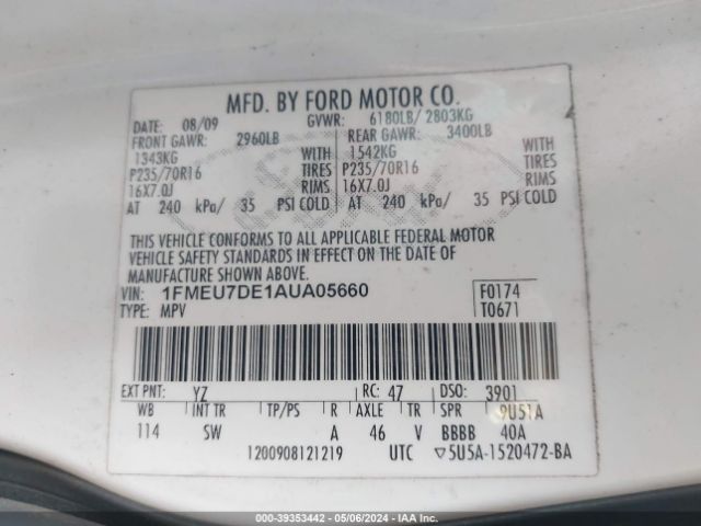 Photo 8 VIN: 1FMEU7DE1AUA05660 - FORD EXPLORER 