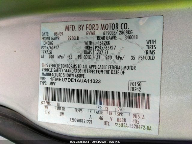 Photo 8 VIN: 1FMEU7DE1AUA11023 - FORD EXPLORER 