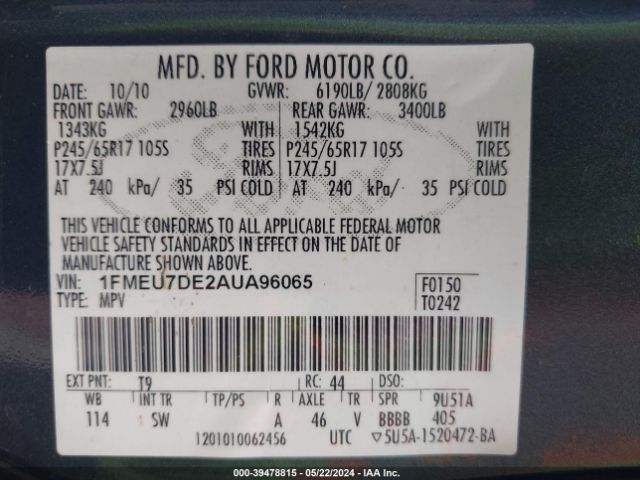 Photo 8 VIN: 1FMEU7DE2AUA96065 - FORD EXPLORER 