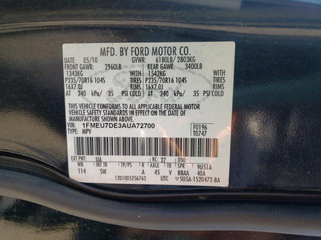 Photo 9 VIN: 1FMEU7DE3AUA72700 - FORD EXPLORER X 