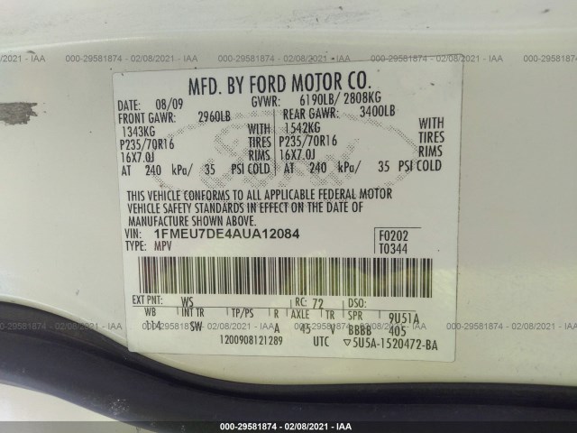 Photo 8 VIN: 1FMEU7DE4AUA12084 - FORD EXPLORER 