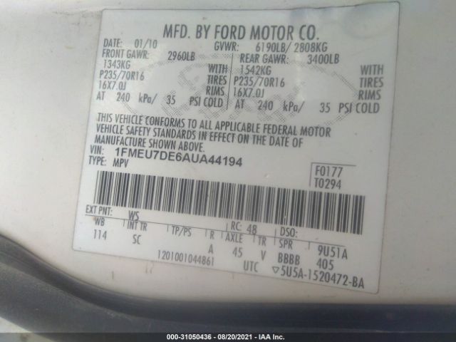 Photo 8 VIN: 1FMEU7DE6AUA44194 - FORD EXPLORER 