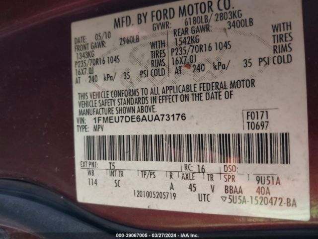 Photo 8 VIN: 1FMEU7DE6AUA73176 - FORD EXPLORER 