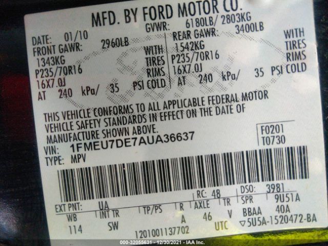 Photo 8 VIN: 1FMEU7DE7AUA36637 - FORD EXPLORER 