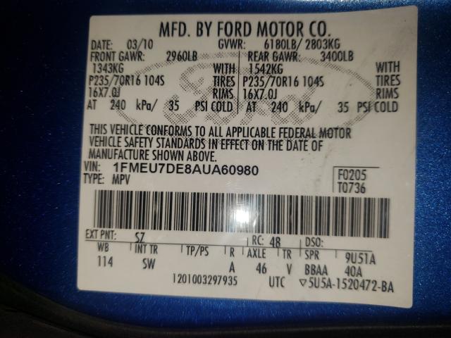 Photo 9 VIN: 1FMEU7DE8AUA60980 - FORD EXPLORER X 