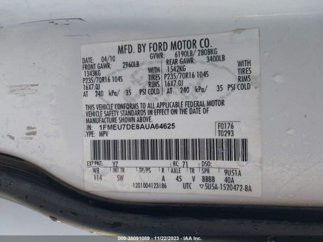 Photo 8 VIN: 1FMEU7DE8AUA64625 - FORD EXPLORER 