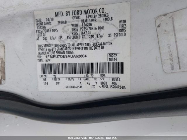 Photo 8 VIN: 1FMEU7DE9AUA62804 - FORD EXPLORER 