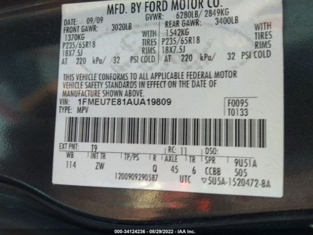 Photo 8 VIN: 1FMEU7E81AUA19809 - FORD EXPLORER 