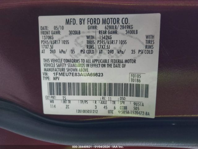 Photo 8 VIN: 1FMEU7E83AUA69823 - FORD EXPLORER 