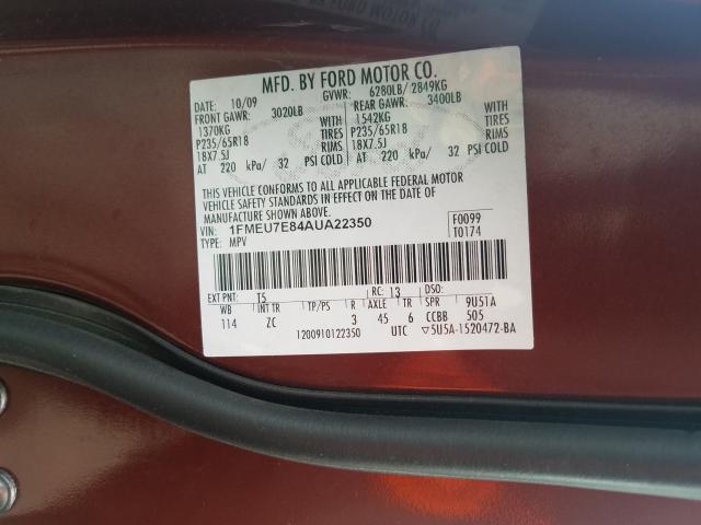 Photo 9 VIN: 1FMEU7E84AUA22350 - FORD EXPLORER E 