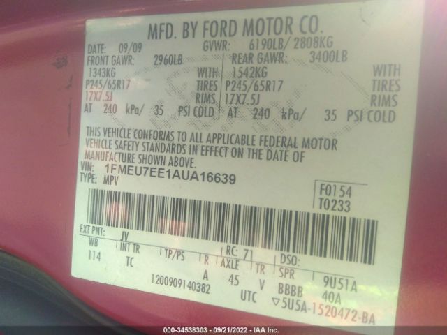 Photo 8 VIN: 1FMEU7EE1AUA16639 - FORD EXPLORER 