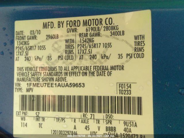 Photo 8 VIN: 1FMEU7EE1AUA59653 - FORD EXPLORER 