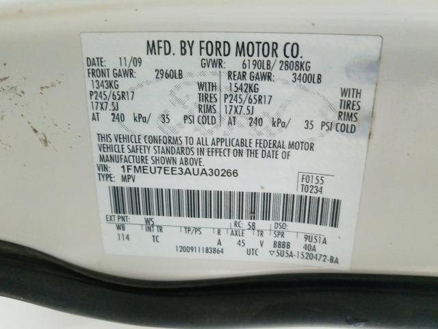 Photo 9 VIN: 1FMEU7EE3AUA30266 - FORD EXPLORER E 