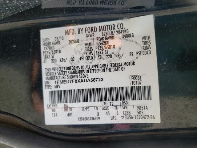 Photo 9 VIN: 1FMEU7F8XAUA58722 - FORD EXPLORER L 