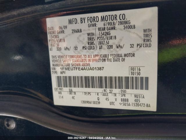 Photo 8 VIN: 1FMEU7FE4AUA01387 - FORD EXPLORER 