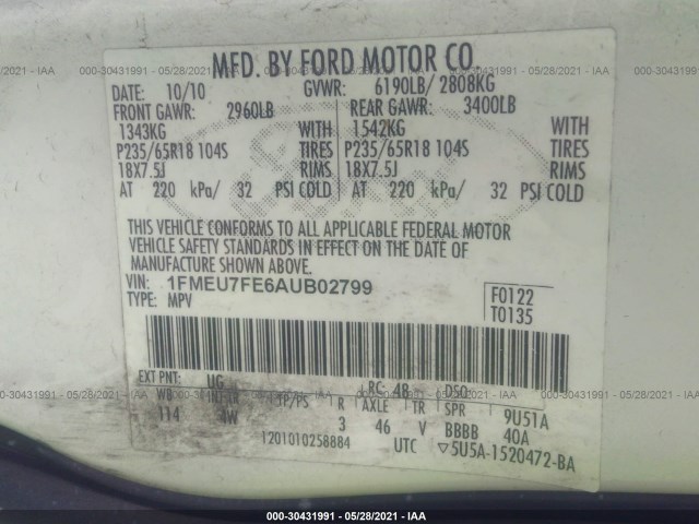 Photo 8 VIN: 1FMEU7FE6AUB02799 - FORD EXPLORER 