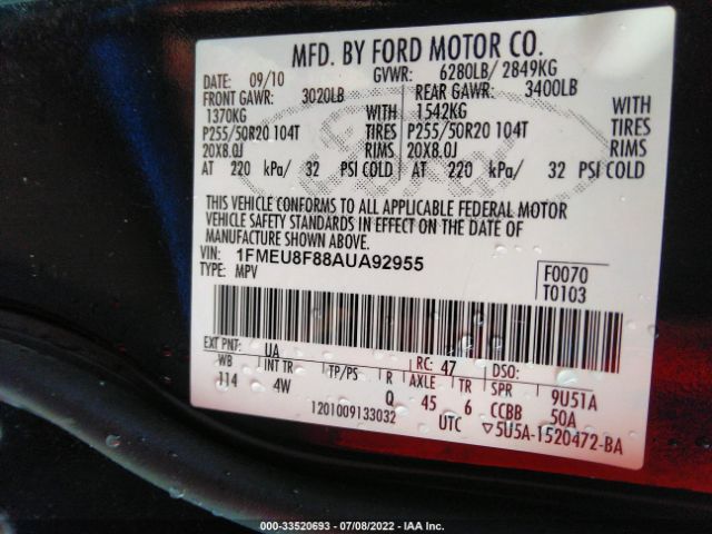 Photo 8 VIN: 1FMEU8F88AUA92955 - FORD EXPLORER 