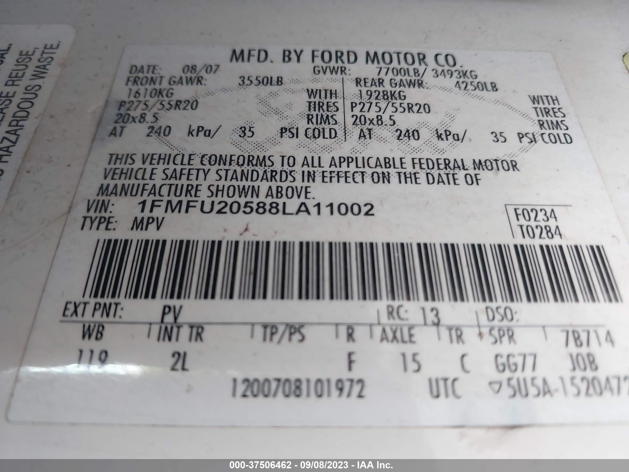 Photo 8 VIN: 1FMFU20588LA11002 - FORD EXPEDITION 