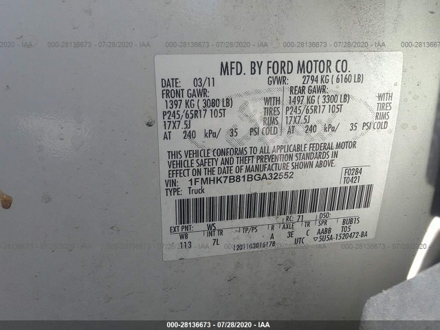 Photo 8 VIN: 1FMHK7B81BGA32552 - FORD EXPLORER 