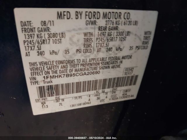 Photo 8 VIN: 1FMHK7B95CGA20690 - FORD EXPLORER 