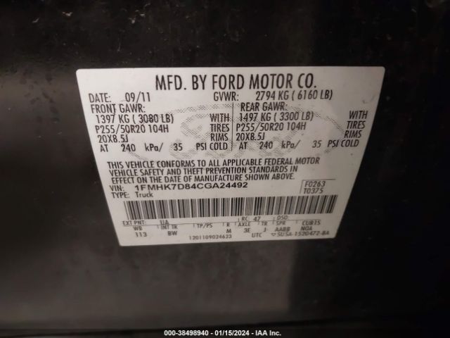 Photo 8 VIN: 1FMHK7D84CGA24492 - FORD EXPLORER 