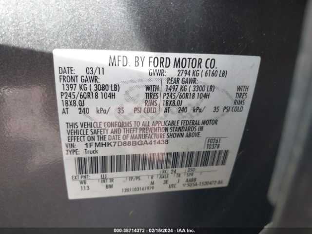 Photo 8 VIN: 1FMHK7D88BGA41438 - FORD EXPLORER 