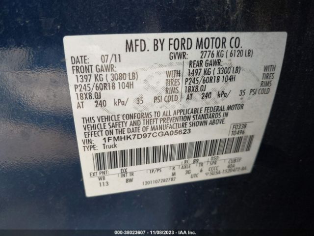 Photo 8 VIN: 1FMHK7D97CGA05623 - FORD EXPLORER 