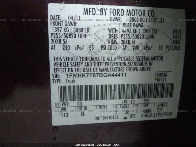 Photo 8 VIN: 1FMHK7F87BGA44411 - FORD EXPLORER 