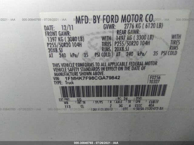 Photo 8 VIN: 1FMHK7F98CGA79842 - FORD EXPLORER 