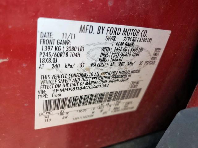 Photo 9 VIN: 1FMHK8D84CGA61354 - FORD EXPLORER X 