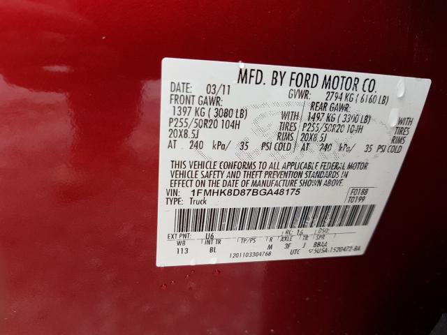 Photo 9 VIN: 1FMHK8D87BGA48175 - FORD EXPLORER X 