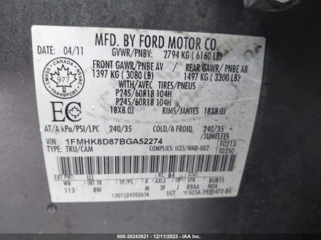 Photo 8 VIN: 1FMHK8D87BGA52274 - FORD EXPLORER 