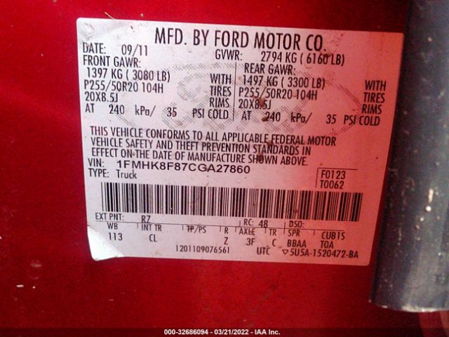 Photo 8 VIN: 1FMHK8F87CGA27860 - FORD EXPLORER 