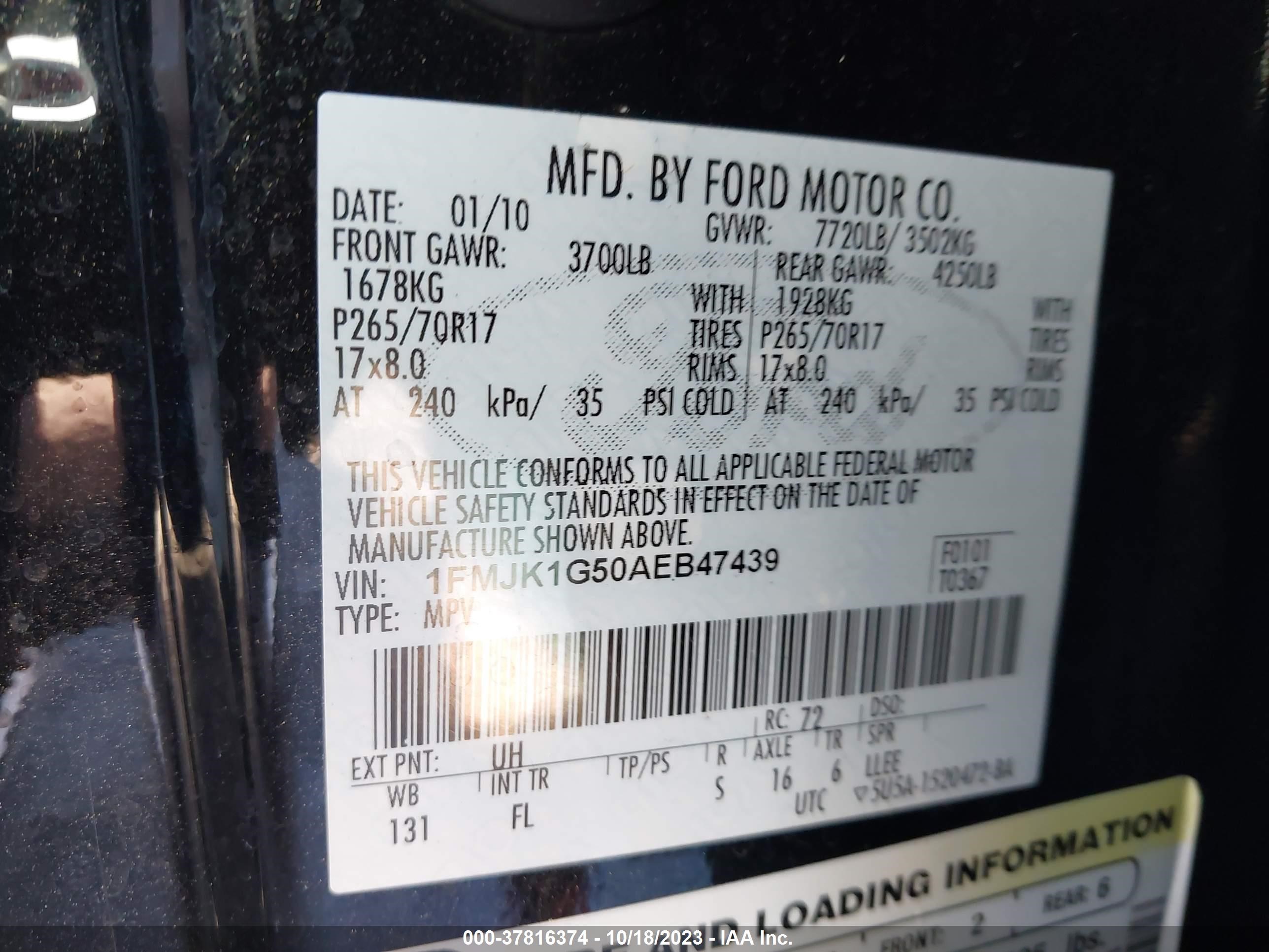 Photo 8 VIN: 1FMJK1G50AEB47439 - FORD EXPEDITION 