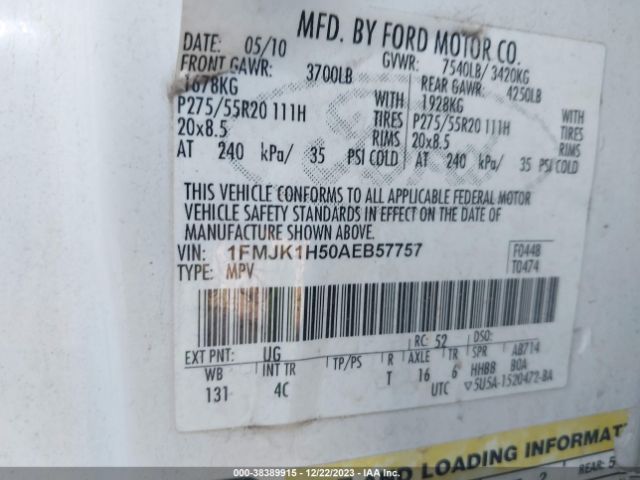 Photo 8 VIN: 1FMJK1H50AEB57757 - FORD EXPEDITION EL 