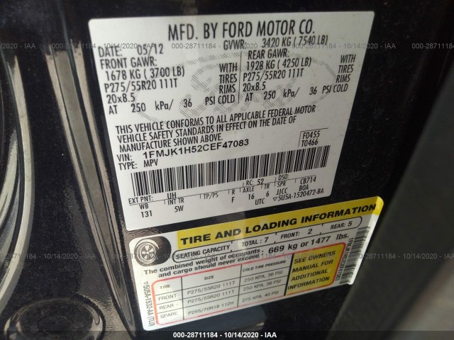 Photo 8 VIN: 1FMJK1H52CEF47083 - FORD EXPEDITION EL 