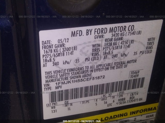 Photo 8 VIN: 1FMJK1H55CEF51872 - FORD EXPEDITION EL 