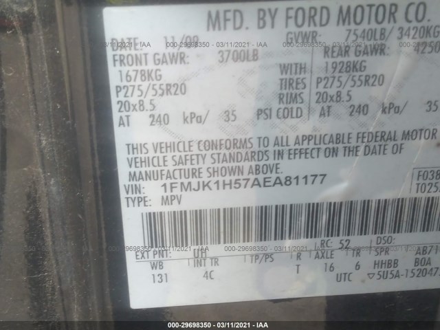 Photo 8 VIN: 1FMJK1H57AEA81177 - FORD EXPEDITION EL 