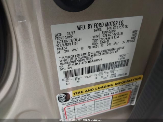 Photo 8 VIN: 1FMJK1HT0HEA58204 - FORD EXPEDITION EL 