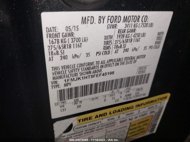 Photo 8 VIN: 1FMJK1HT5FEF45198 - FORD EXPEDITION EL 