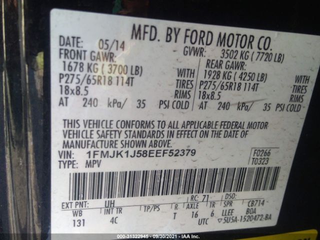 Photo 8 VIN: 1FMJK1J58EEF52379 - FORD EXPEDITION EL 