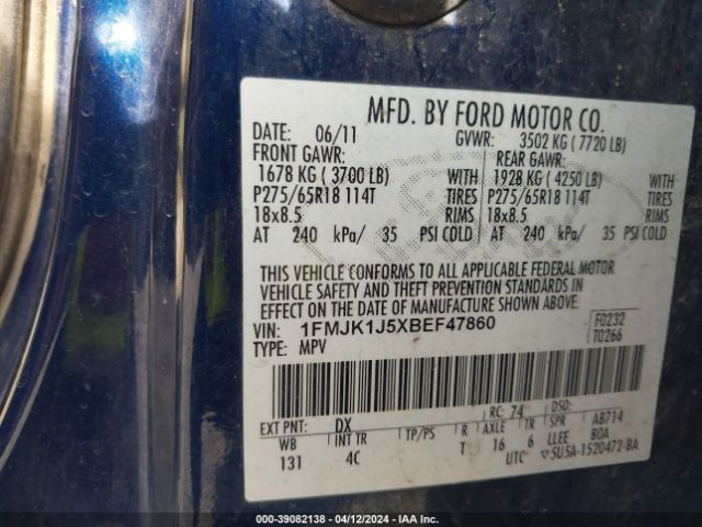 Photo 8 VIN: 1FMJK1J5XBEF47860 - FORD EXPEDITION EL 