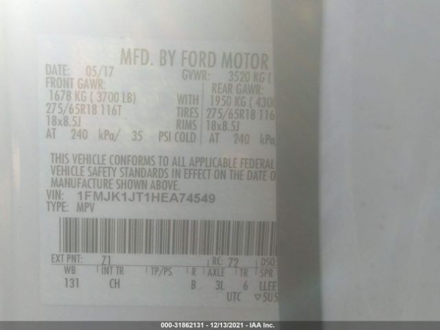 Photo 8 VIN: 1FMJK1JT1HEA74549 - FORD EXPEDITION EL 