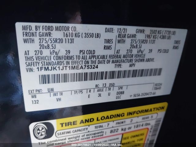 Photo 8 VIN: 1FMJK1JT1MEA75324 - FORD EXPEDITION 