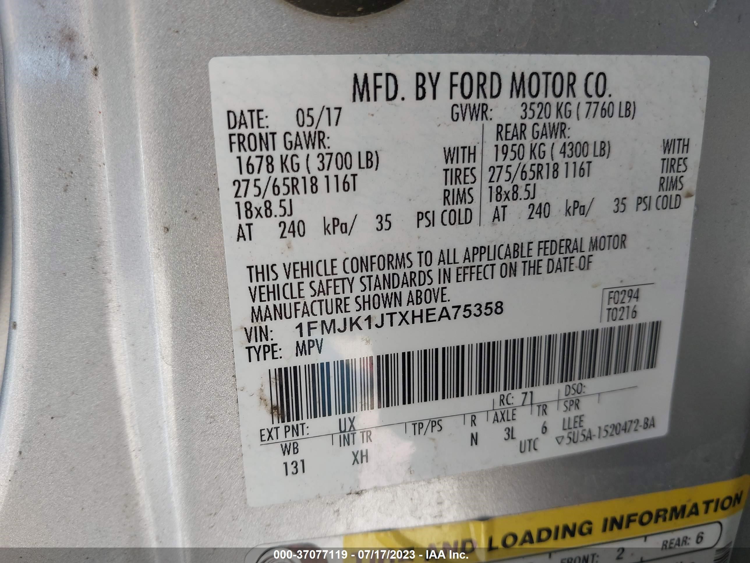 Photo 8 VIN: 1FMJK1JTXHEA75358 - FORD EXPEDITION 