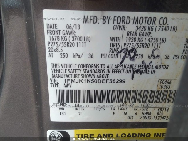 Photo 8 VIN: 1FMJK1K50DEF58299 - FORD EXPEDITION EL 